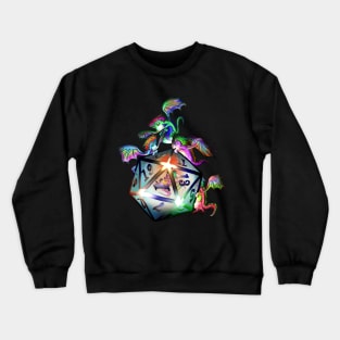 Cute tiny dragons looking into a glowing d20 dnd dice Crewneck Sweatshirt